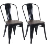 2x chaise de bistro HHG 404, avec siège en bois, chaise empilable, métal, design industriel noir - black