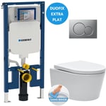 Geberit - Pack wc Bati-support UP720 slim + wc sat sans bride fixation invisible + Abattant + Plaque Chrome mat SLIM-SATrimless-E