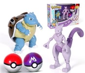 Set De 2 Pièces Figurines Delicate Pokémon Blastoise + Mewtwo Modèle D'action Ensemble De Jouets Pour Enfants 9-13 Cm