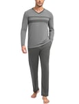 Nieery Ensembles de Pyjama Homme Manches Longues Coton col en V Pyjama Homme Hiver vêtements de Nuit Homme Pyjama Pantalon Long Bas de Pyjama d'hiver