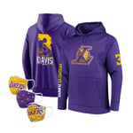 WXFO Sweats à Manches Longues à Manches Longues de Basket-Ball de la Lakers, Davis 3# Sweat-Shirt à Manches Longues de Basketball avec 3 m-A-S-K, Pull Sportif Jeunesse C Purple-S