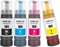 4 Couleurs 104 Bouteilles d'encre Compatibles pour Epson ET-2710 ET-2711 ET-2712 ET-2714 ET-2715 ET-2720 ET-2721 ET-2726 ET-2810 ET-2811 ET-2812 ET-2814 ET-2815 ET -2820 ET-2821 ET-2826(Q761)