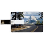 64G USB Flash Drives Credit Card Shape Yosemite Memory Stick Bank Card Style Stunning Landscape Picture of a Winding Road in the Yosemite Mountains With El Capitan,Green Waterproof Pen Thumb Lovely Ju