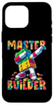 Coque pour iPhone 16 Pro Max Master Builder Dabbing Blocks Bricks Building Kids Boys Fun