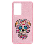 Coque Iphone 12 PRO MAX paillettes rose Mort calavera fleur mexicaine