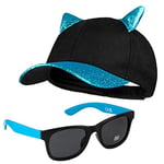 CityComfort Casquette Enfant Fille, Ensemble Casquette et Lunettes de Soleil Enfant, Casquette Fantaisie Visière à Paillettes (Bleu Fluo)