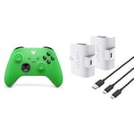 Xbox Manette sans Fil - Velocity Green Series X, Series S, One, Windows 10 & 11, Android et iOS+Venom Pack de deux batteries rechargeables haute capacité 1100 mAh - blanc