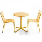 Ensemble table de jardin ronde et 2 chaises métal jaune - Palavas - Jaune