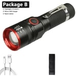 Package B 800mAh battery XM-L-Lampe de poche LED T6, aste par USB, batterie 18650, torche, 3000 strada, aluminium, étanche, 3 modes, lanterne pour cyclisme, camping, Litwod ""Nipseyteko