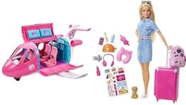 Barbie Avion de Rêve pour Poupées, avec Mobilier Et Plus de 15 Accessoires Inclus Voyage - Coffret avec Poupée et Chien - Valise, Caisse de Transport, Tenue et Autocollants