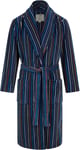 John Christian Men's Warm Fleece Dressing Gown, Navy with Multicoloured Stripes