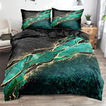 Housse de Couette 220x240 Marbre Motif Vert Noir Doré Adulte 2 Personnes Parure de lit 3 Pieces Microfibre Parure Housse Couette zippée 220 x 240 Modern Linge de Lit et 2x 65x65cm Taies d'oreiller