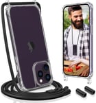 Coque Avec Cordon Pour Iphone 14 Pro 6,1"", Avec Réglable Collier Téléphone Lanyard Case Housse-Tour De Cou Lanière En Corde-Avec, Noir