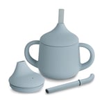 Moonkie Tasse Apprentissage Bebe 3 Etapes, Verre Bebe Apprentissage Anti Fuite, Gobelet Paille Bebe Silicone, Tasse Bébé avec Poignées et Paille, Adapté au Lave Vaisselle 4 oz(Bleu Clair)