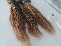 18+20+22INCH PERUVIAN HUMAN HAIR KINKY CURL HONEY BLONDE 27# 3BUNDLES 300g 12AA