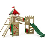 Aire de jeux Smart Fort avec balançoire & toboggan, château fort avec bac à sable, échelle d'escalade & accessoires de jeu - vert - Wickey