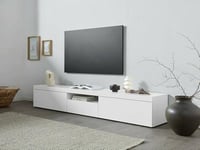 Dmora - Meuble TV Ulrico, Buffet Bas de Salon avec 3 Portes, Base Meuble TV, 220x40h35 cm, Blanc Brillant