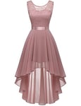 Berylove 7035 Vintage Robe de Cocktail Pin Up High Low en Dentelle Mousseline pour Mariage Soirée Bal Jupe Asymétrique sans Manche avec Ceinture Blush M