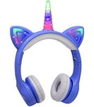 Unicorn Kids Wireless Headphones,15 Hours Play time,Yusonic Toddler Bluetooth Headphones for Girls Boys laptop Tablet,Led Light Up Kids wireless Headphone for Birthday travel school Gifts. (BLUE)