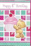 8th birthday card for a girl Female  Cute bear and cupcake