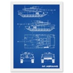 M1 Abrams American Main Battle Tank Blueprint Plan Artwork Framed Wall Art Print A4