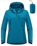 Outdoor Ventures Women's Waterproof Jackets Ladies Lightweight Windproof Packable Rain Jacket Raincoat Outdoor Windproof Running Golf Cycling Softshell Jacket with Hood Blue M/UK 12