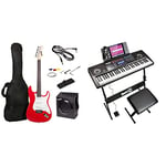 RockJam Full Size Electric Guitar Kit with 10-Watt Guitar Amp, Lessons, Strap, Gig Bag, Picks, Whammy & RJ761 61 Key Keyboard Piano with Keyboard Bench, Digital Piano Stool