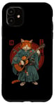 Coque pour iPhone 11 Chat samouraï japonais jouant de la guitare