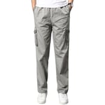 Husmeu Pantalon Homme Cargo 100% Coton Pantalon Multipoches avec Cordon Elastique Grande Taille Gris 3XL