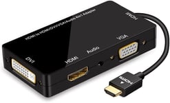 Adaptateur Hdmi Vers Vga Dvi Hdmi, 4 En 1 Multiport Adaptateur Avec Audio Jack 1080P Haute Résolution Convertisseur Hdmi Mâle À Vga Dvi Femelle Pour Moniteur Projecteur Tvhd, Noir[VID062052]