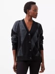 French Connection Nicola Brushed Check Cardigan, Black/Dark Grey