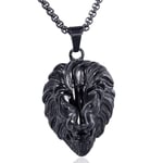 WDBAYXH Personality Punk Black Stainless Steel Lion Head Pendant Necklace, Men's Gothic Biker Rock Protection Jewelry 24" Chain, Lucky Charms Protection Jewelry Gift