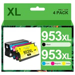 HALLOLUX 953XL 953 XL Cartouches d'encre Remplacement pour HP 953 XL pour HP Officejet Pro 8725 8720 8730 8740 8210 8216 8218 8710 8715 8718 8719 7720 7730 7740 8200 (Noir Cyan Magenta Jaune, 4 Pack)