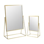 2x Dressing Table Vanity Mirror Set Free Standing Tabletop Makeup 2 Sizes Gold