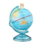 Relaxdays 10021013 Tirelire globe boîte pour économiser pièces monnaie carte du monde en anglais voyage HxlxP: 16,5 x 14 x 14 cm, coloré , Bleu