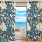 ALAZA Sheer Voile Curtains, Tropical Plants And White Crane Birds Polyester Fabric Window Net Curtain for Bedroom Living Room Home Decoration, 2 Panels, 78 x 55 inch
