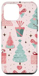 Coque pour iPhone 12 mini Pastel Pink and Sage Green Christmas Tree Holiday Pattern