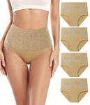 wirarpa Culottes Gainante Ventre Plat Femmes Coton Taille Haute Stretch Slip Grossesse Accouchement Culotte Lot de 4 Beige Taille S