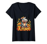 Womens Moo-Deng Hippo Fall Autumn The Famous Baby Pigmy Moodeng V-Neck T-Shirt