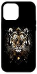 Coque pour iPhone 14 Pro Max Tiger Gold Majestic Face géométrique