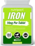 Iron Tablets 14mg - 180 High Strength Vegan Supplement - For Men & Women - UK