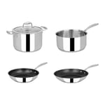 Sitram 716890, Batterie de Cuisine Acier inoxydable Qualité Pro 4 Pcs : Casserole Ø 20cm, 2 Poêles Ø 24-28cm revêtement anti adhérent sans PFOA, 1 Faitout Ø 24 cm - tous feux dont induction