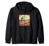 Whet Fields With Windmills Vintage Landscape Graphic Zip Hoodie