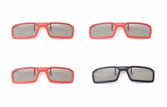 4 Pairs of Clip On 3D Glasses Red Black Polorised For LG Tv Cinema RealD