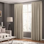 Curtains Faux Linen, Thermal Insulated, 3 Pass 100% Blackout Pencil Pleat Curtains (Cream, 66 x 54 inch 168 x 137 cm)