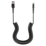 Câble Lightning Spiralé [Certifié Mfi Et Compatible Carplay], 6Ft Cable Iphone Retractable Avec Transmission De Données Et Led, Lightning Cable Court Pour Iphone/Pad/Pod