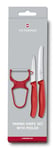 Victorinox Swiss Classic Paring Knife Set, 3 Pieces, Including Tomato Knife with Serrated Edge, Vegetable Knife, and Peeler, Dishwasher Safe, Red