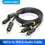 Vention 3RCA vers 3 RCA Câble Audio Vidéo Mâle vers Mâle AV Câble Plaqué Or pour STB DVD TV VCD Blueplayer Amplificateur Câble RCA Jack, Noir BCAB- 2m