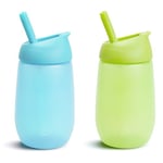 Munchkin Simple Clean Toddler Cup Set | Baby & Toddler Sippy Cups with Straw | BPA Free Non Spill Cup | Dishwasher Safe Baby Straw Cup | Leakproof Silicone Cups - 10oz/296ml | 2 Pack | Green/Blue