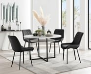 Adley Grey Concrete Effect And Black Round Dining Table with  Shelf and 4 Velvet Pesaro Dining Chairs